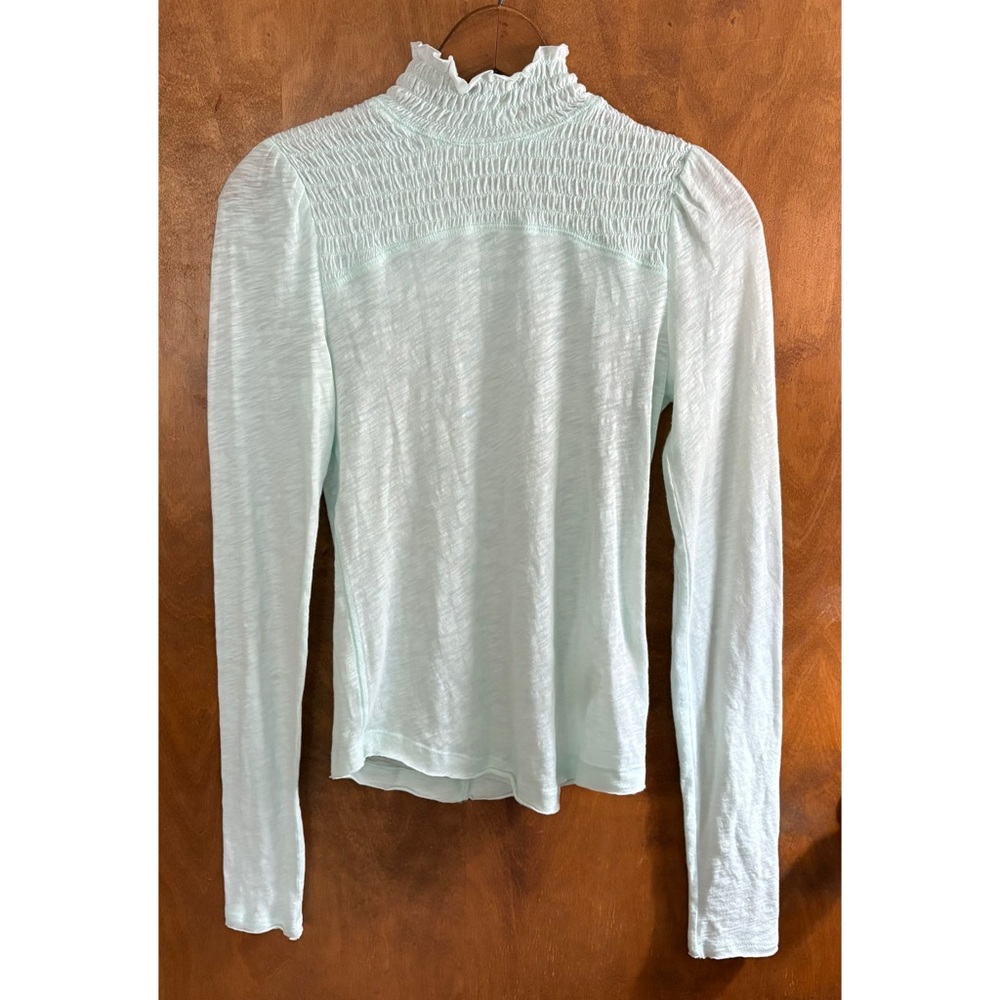 We The Free People Mint Green Long Sleeve Top Smocked Ruffle High Neck Victorian